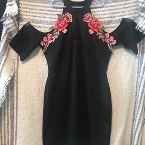 Black with floral embroidery dress